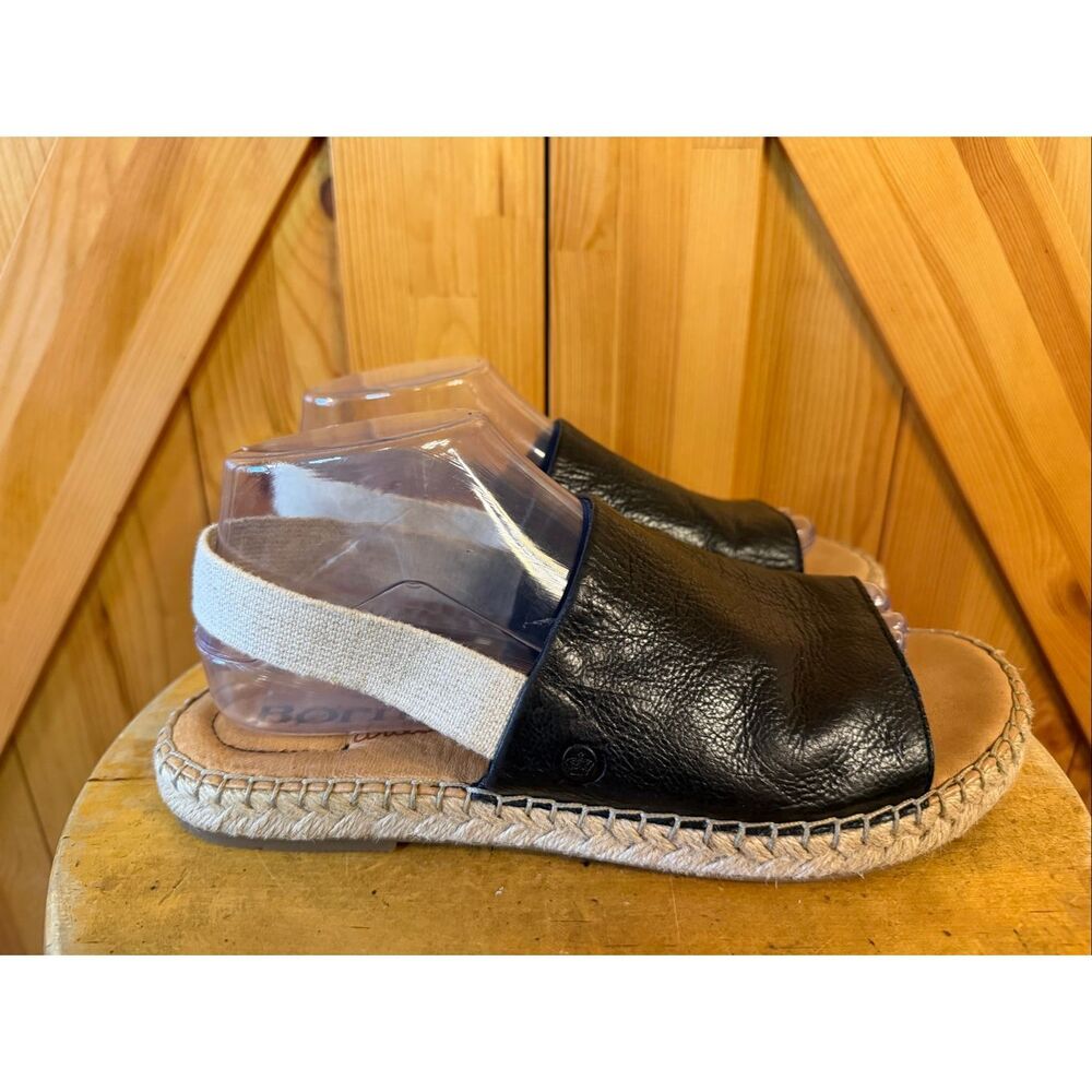 Born Black Leather Espadrille Slingback Sandals